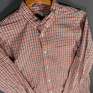 JCP Mens XL Orange Black Plaid Long Sleeve Button Down Shirt Cotton Blend